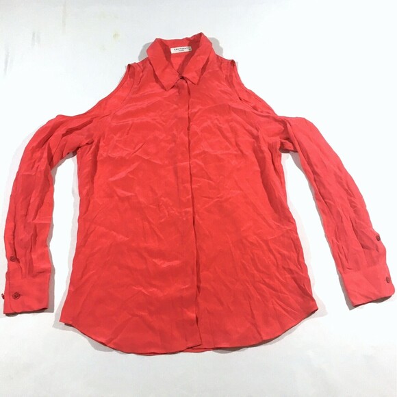 Equipment Femme Women's Coral Button Exposed Shoulder Cut Out Silk Top Shirt XS - Picture 1 of 10